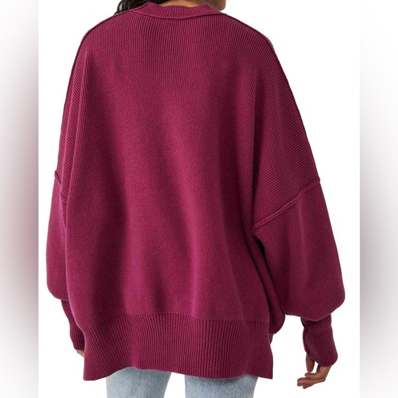 SOLD- FREE PEOPLE Easy Street Oversized Dreamy Mulberry Sweater Burgundy Knit - Picture 4 of 4